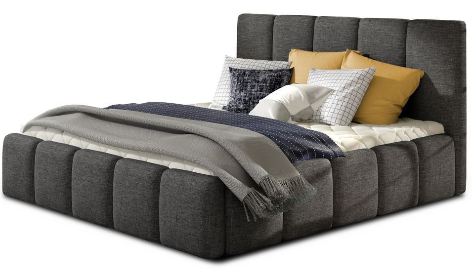 Lit adulte Vika – Tissu chiné capitonné - Photo n°1