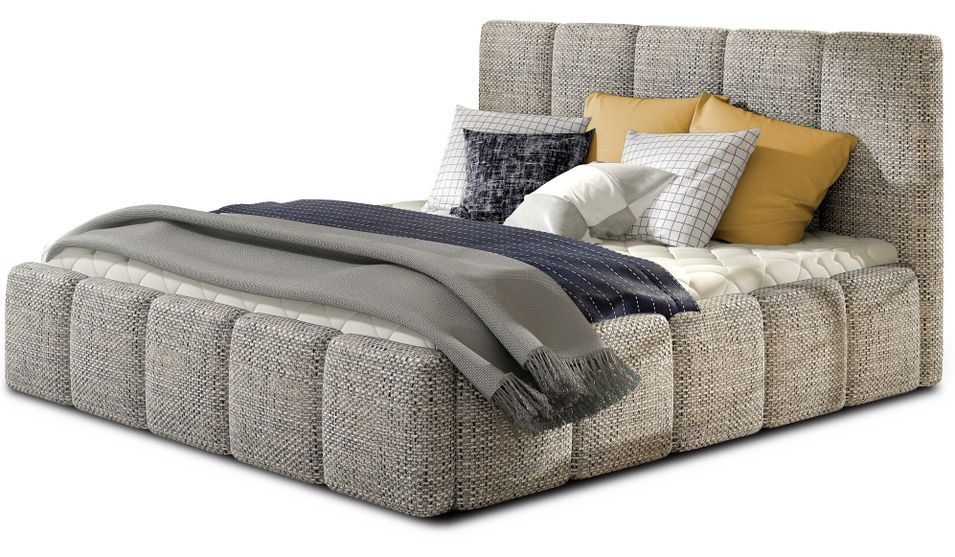 Lit adulte Vika – Tissu chiné capitonné - Photo n°1