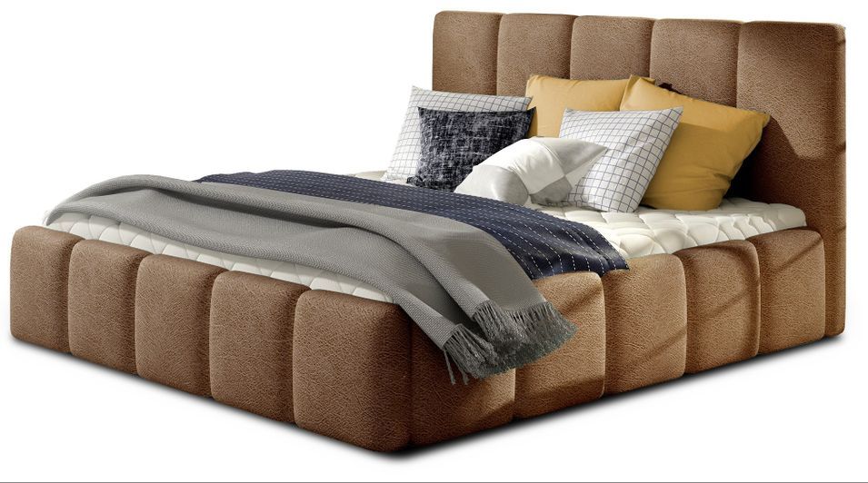 Lit adulte Vika – Velours capitonné - Photo n°1