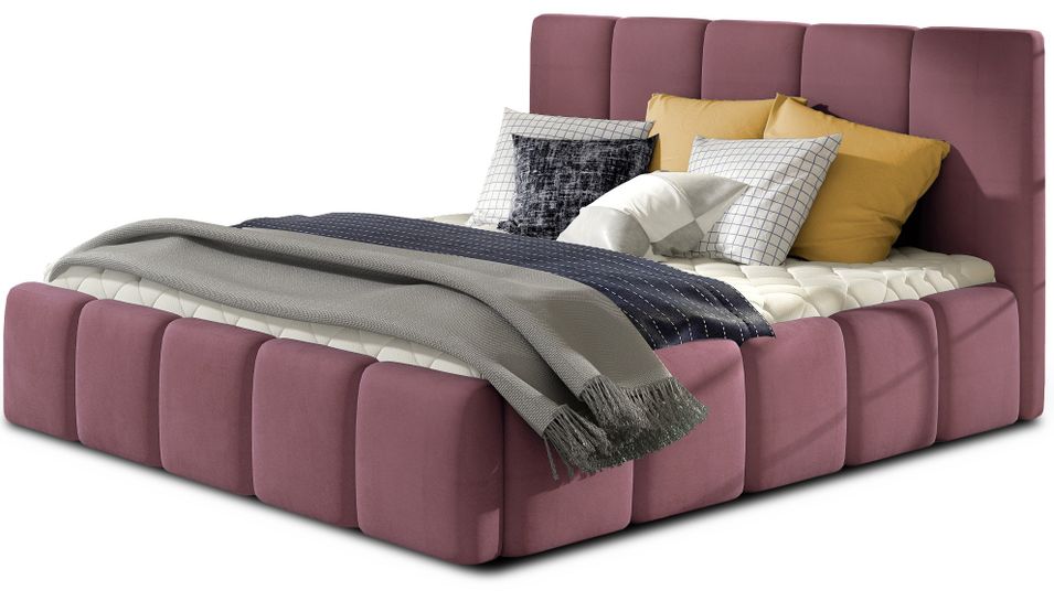 Lit adulte Vika – Velours capitonné - Photo n°1