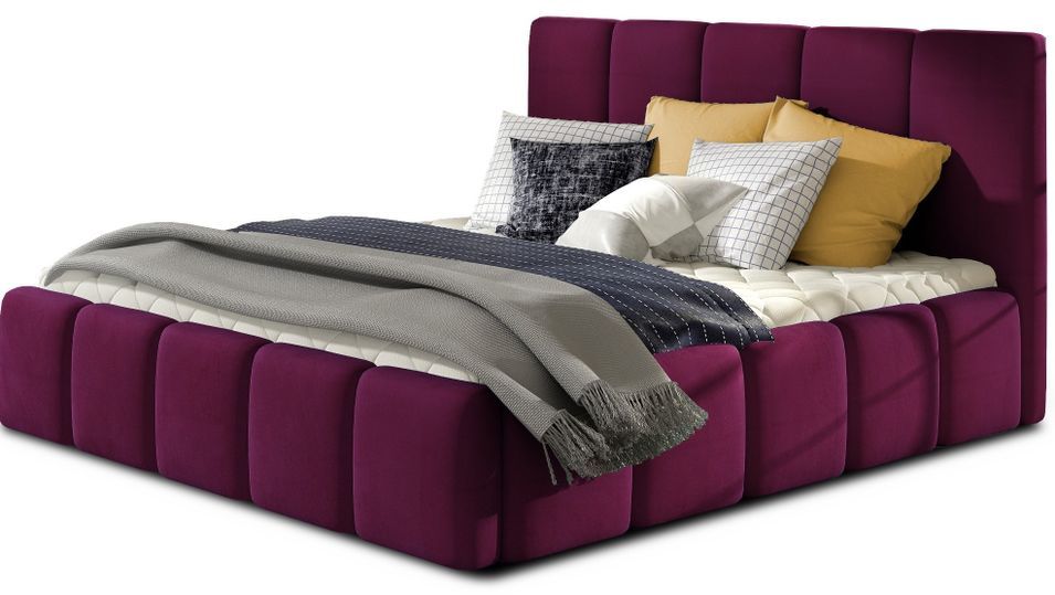 Lit adulte Vika – Velours capitonné - Photo n°1