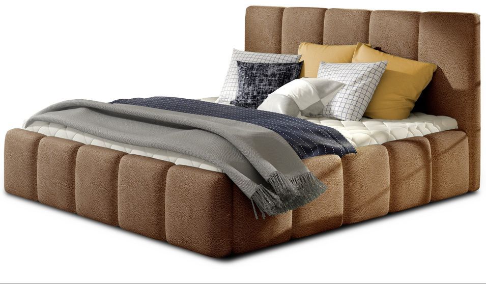 Lit adulte Vika – Velours capitonné - Photo n°1