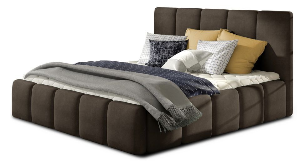 Lit adulte Vika – Velours capitonné - Photo n°1