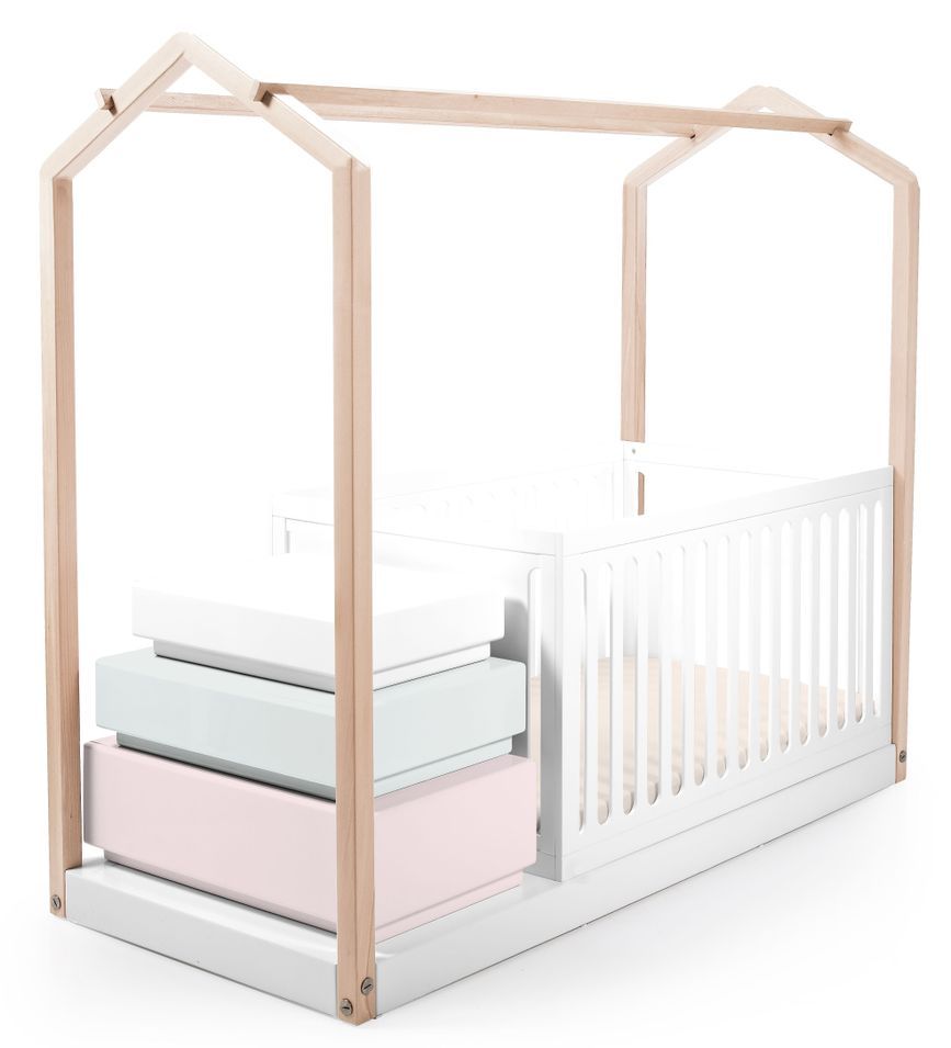 Lit avec boîtes de rangement bois massif clair et blanc Casa 70 - Photo n°1