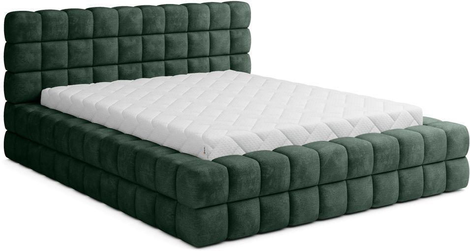 Lit avec coffre de rangement Kaizer prestige – Revêtement tissu à bouclettes capitonné - Photo n°1