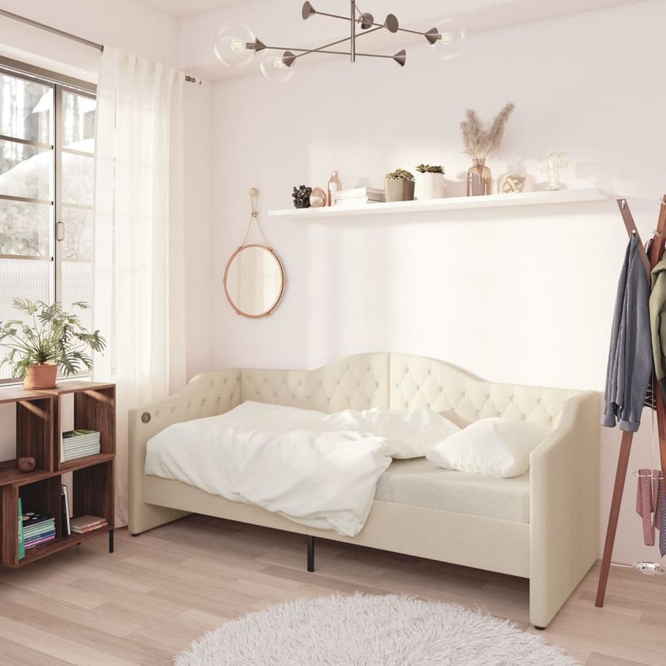 Lit avec éclairage USB Crème Tissu 90x200 cm 5 - Photo n°1