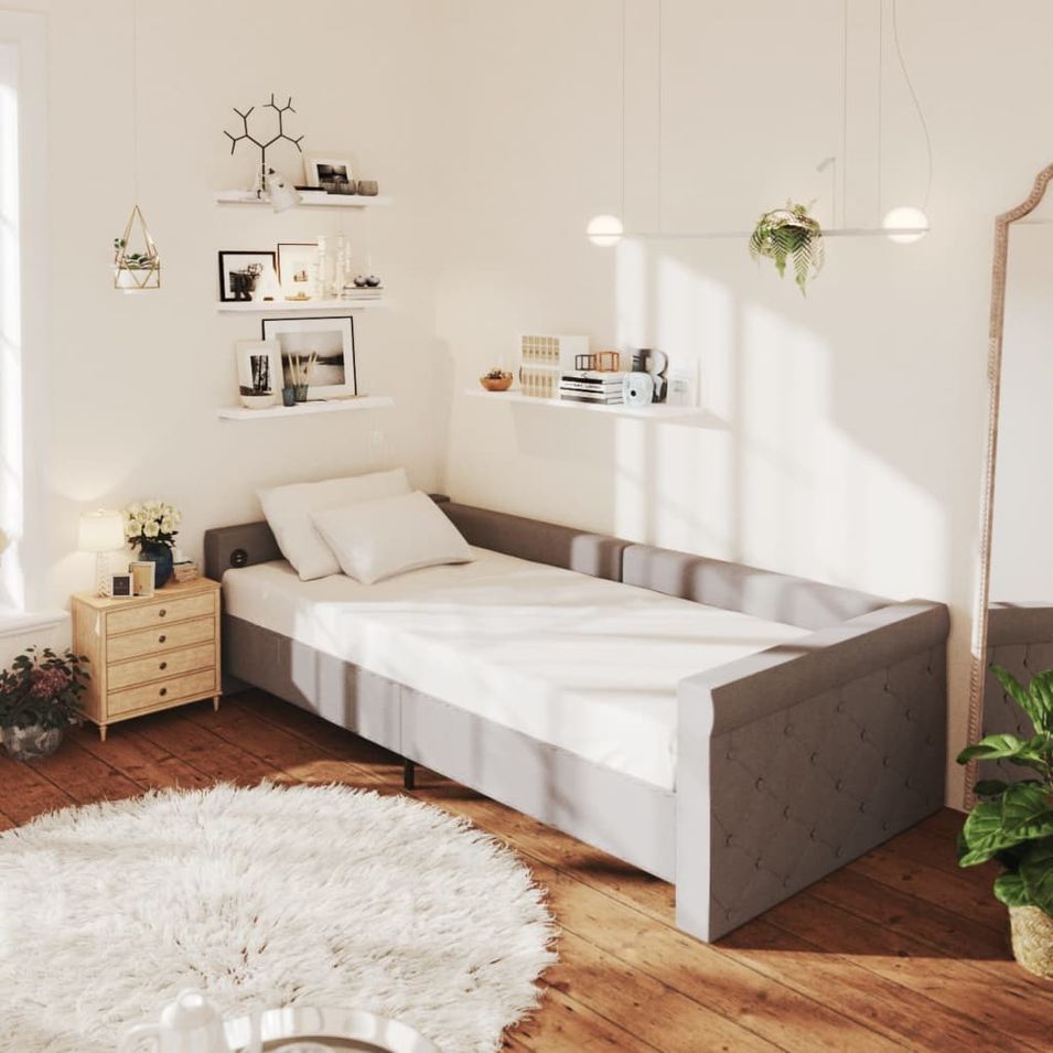 Lit avec éclairage USB Gris clair Tissu 90x200 cm 4 - Photo n°1