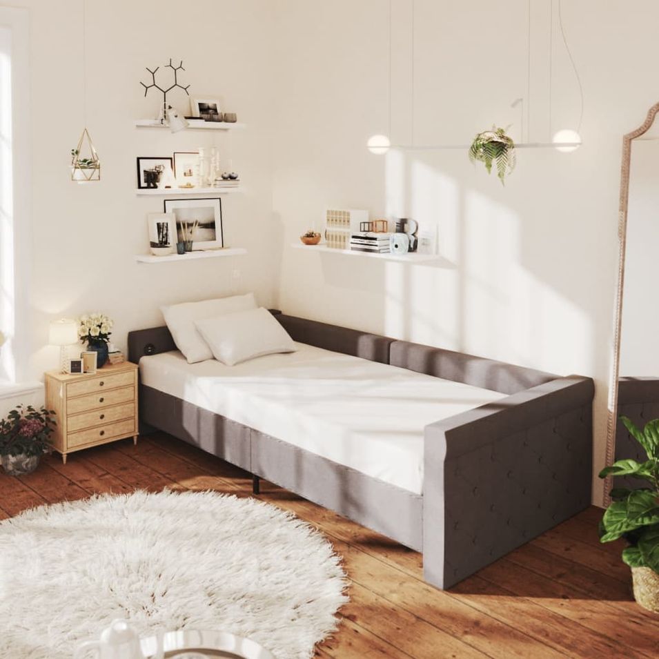 Lit avec éclairage USB Gris foncé Tissu 90x200 cm 5 - Photo n°1