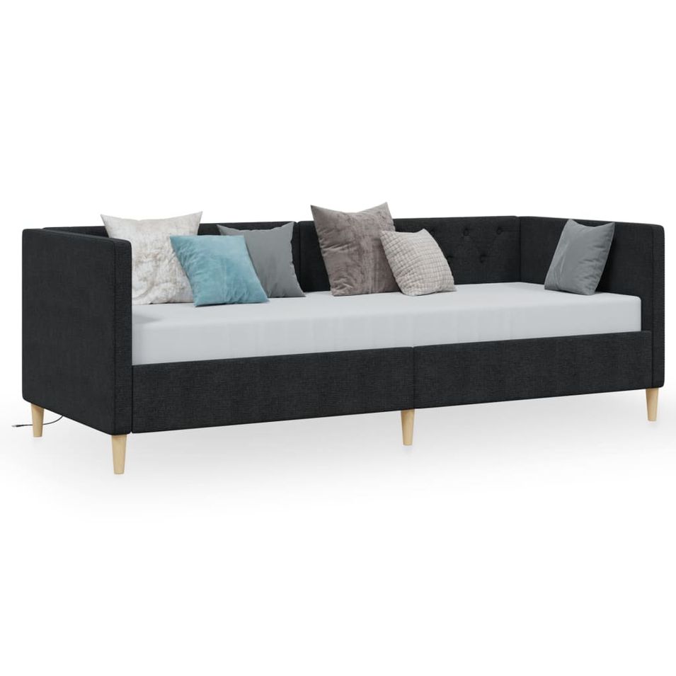 Lit avec éclairage USB Noir Tissu 90x200 cm - Photo n°1