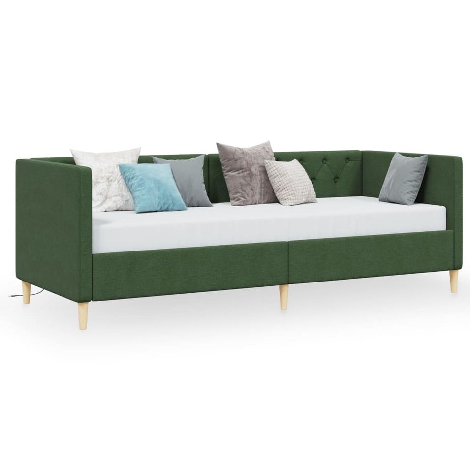 Lit avec éclairage USB Vert foncé Tissu 90x200 cm 2 - Photo n°1