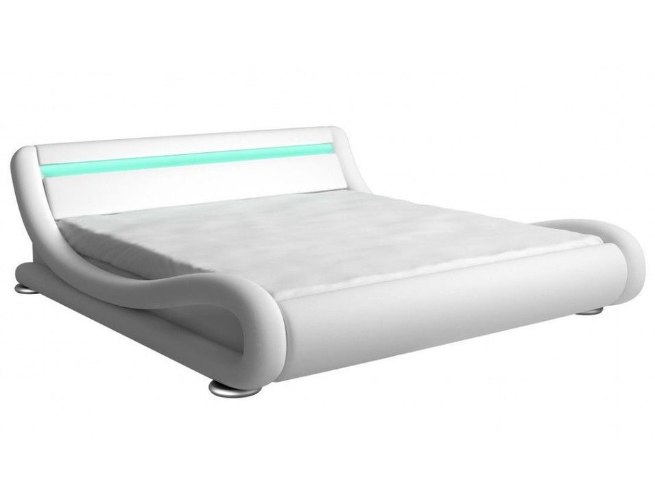 Lit avec Led similicuir blanc 90x190 cm Zapa - Photo n°1