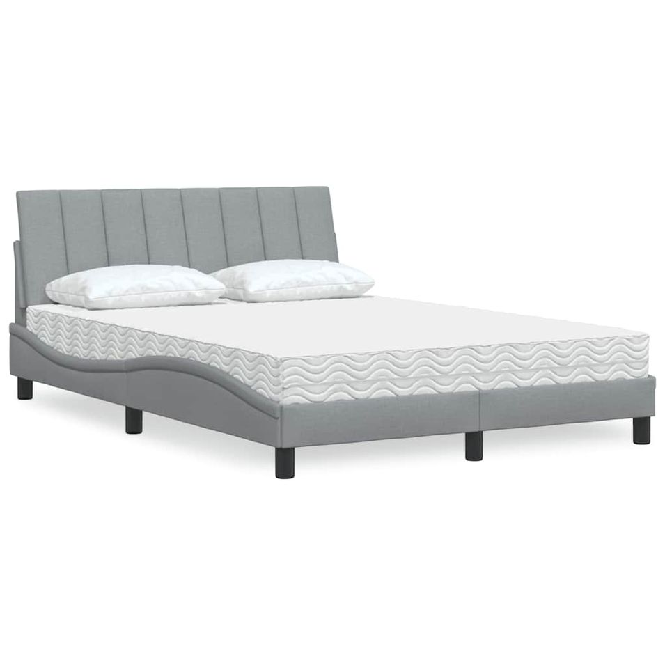 Lit avec matelas gris clair 140x190 cm tissu - Photo n°1