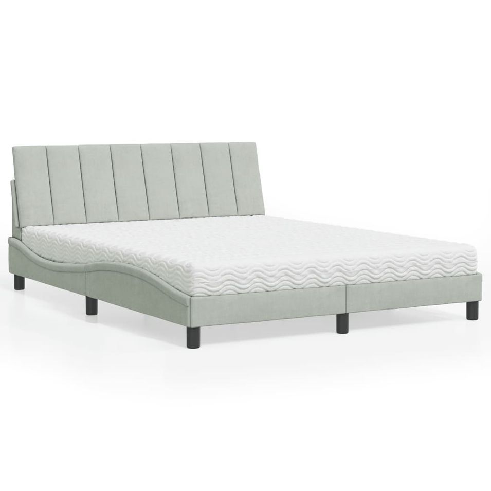 Lit avec matelas gris clair 160x200 cm velours - Photo n°1