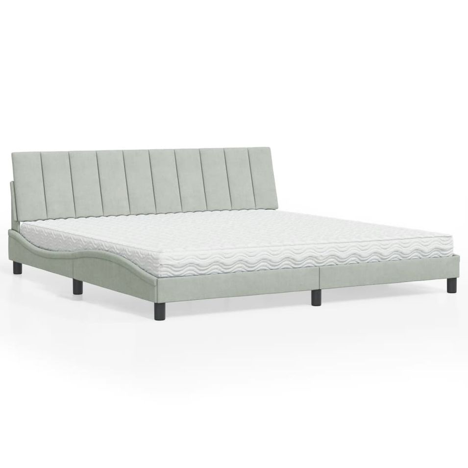 Lit avec matelas gris clair 200x200 cm velours - Photo n°1