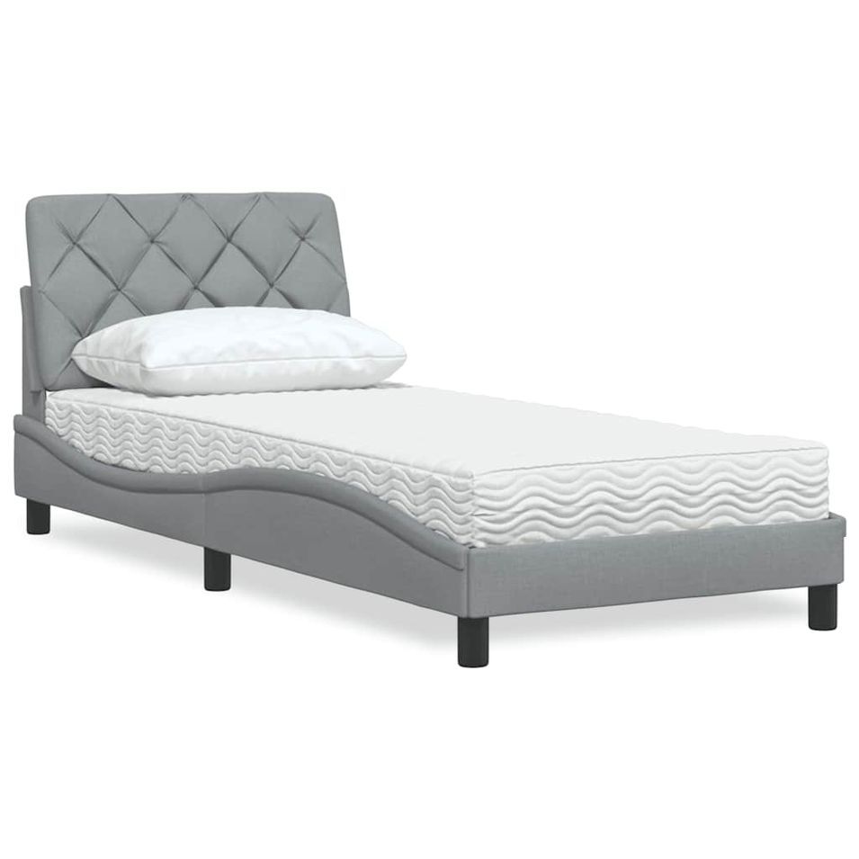 Lit avec matelas gris clair 90x190 cm tissu - Photo n°1