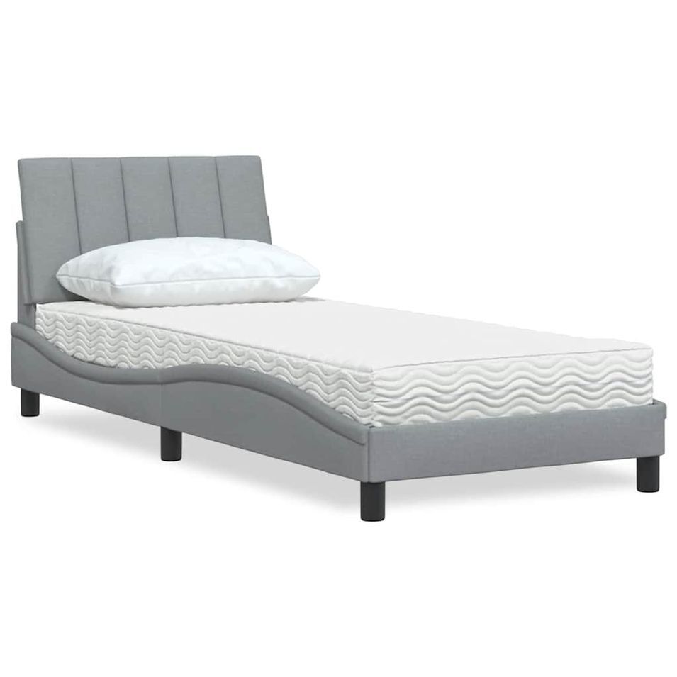 Lit avec matelas gris clair 90x200 cm tissu - Photo n°1