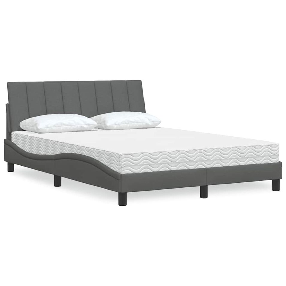 Lit avec matelas gris foncé 140x190 cm tissu - Photo n°1