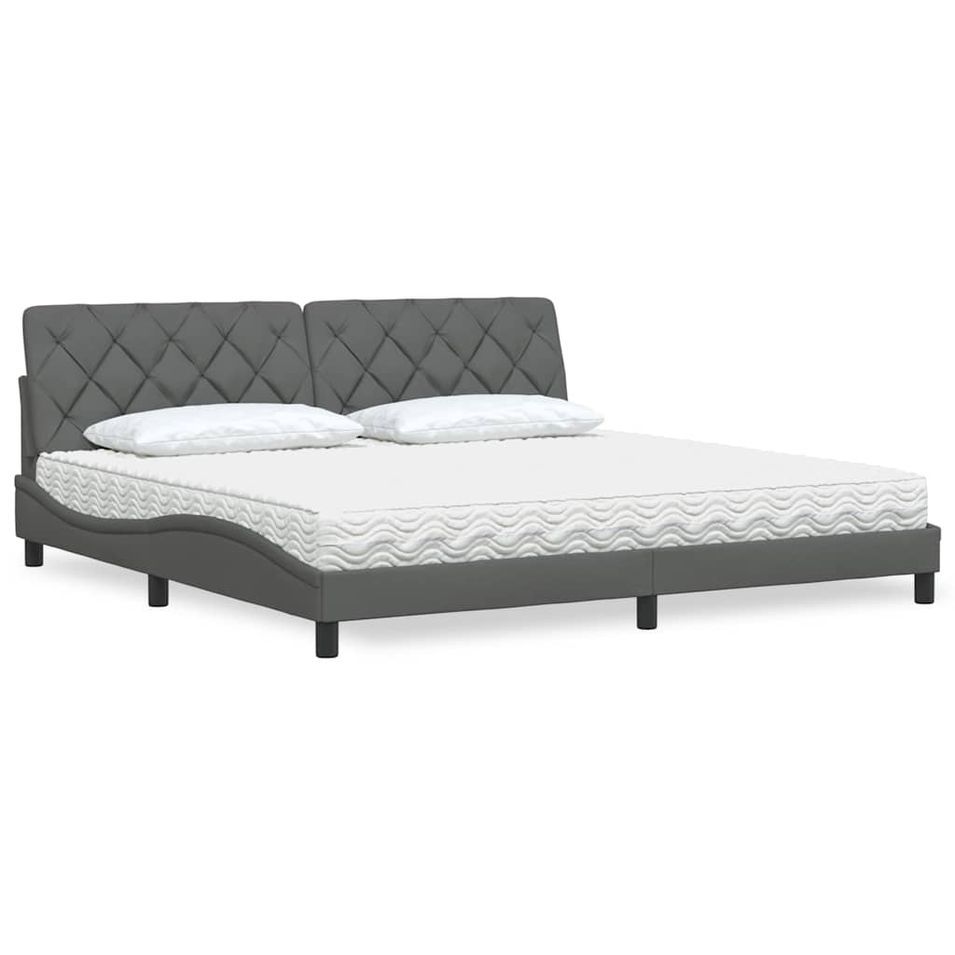 Lit avec matelas gris foncé 200x200 cm tissu - Photo n°1