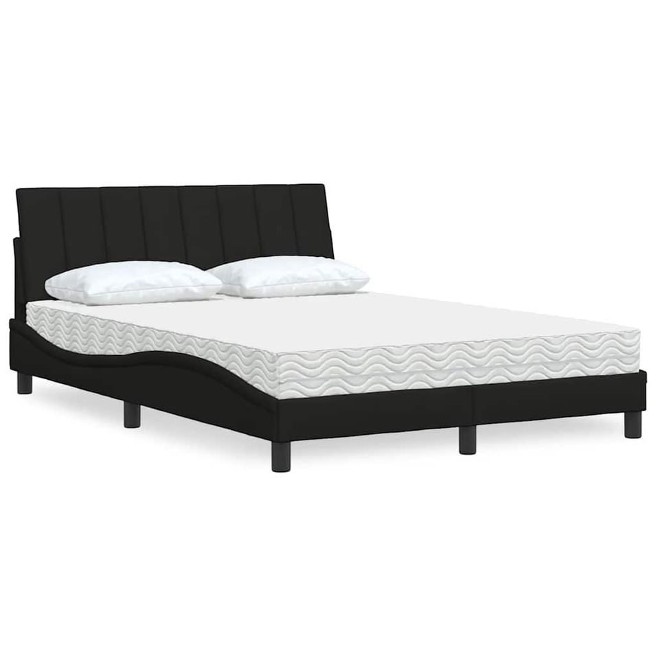 Lit avec matelas noir 140x190 cm tissu - Photo n°1