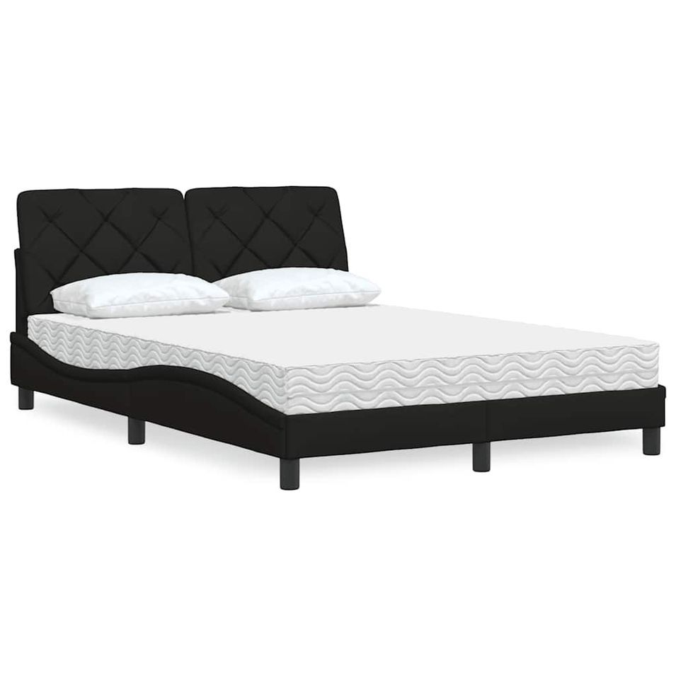 Lit avec matelas noir 140x190 cm tissu - Photo n°1