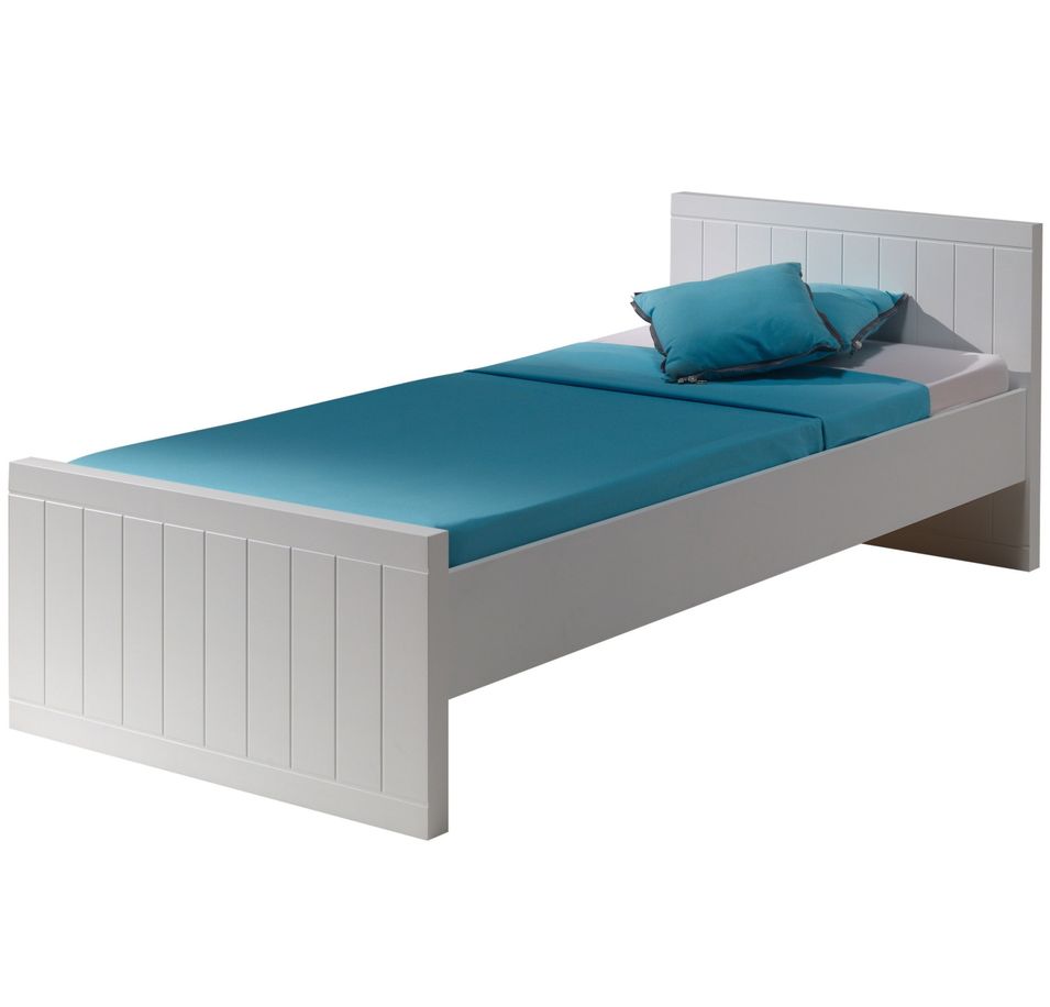 Lit avec sommier 90x200 cm bois laqué blanc Robin - Photo n°1