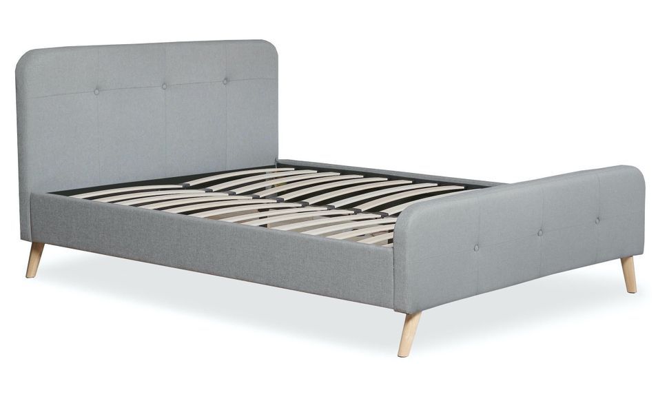 Lit avec tête et sommier tissu gris Elda 140x190 cm - Photo n°1