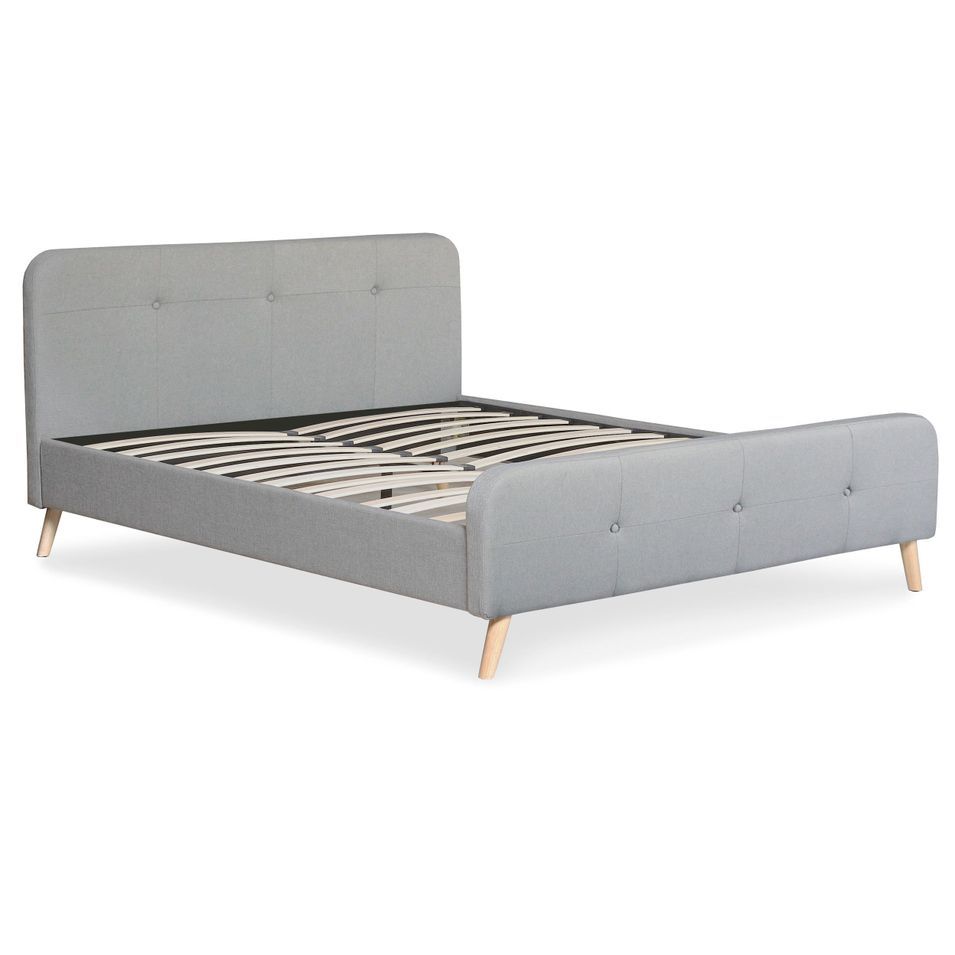 Lit avec tête et sommier tissu gris Elda 160x200 cm - Photo n°1