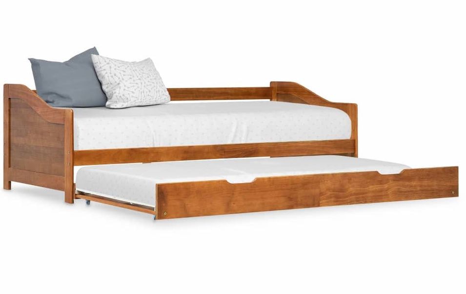 Lit banquette 2 couchages pin massif foncé Sacha 90x200 cm - Photo n°1