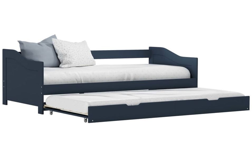 Lit banquette 2 couchages pin massif gris Sacha 90x200 cm - Photo n°1