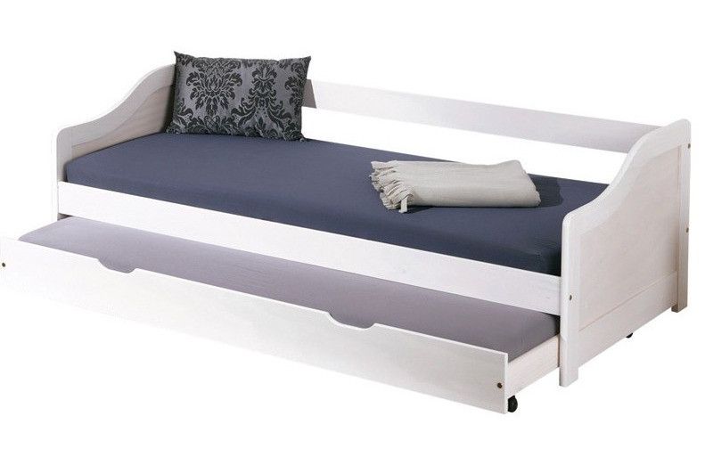 Lit banquette avec tiroir lit pin massif vernis blanc Theo 90x190 cm - Photo n°1