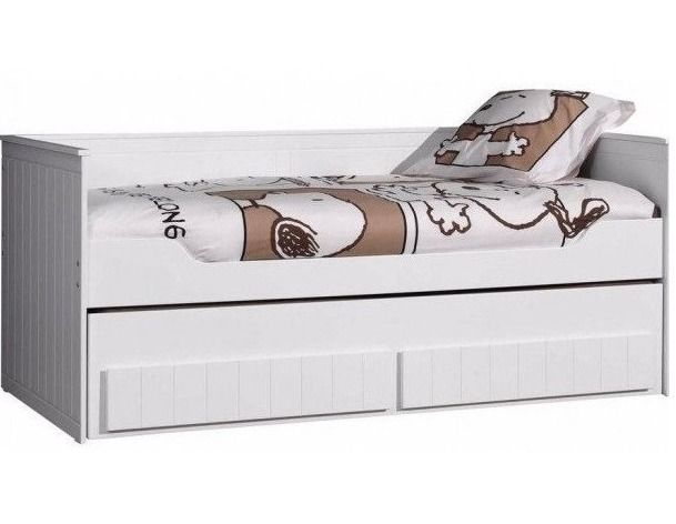 Lit banquette gigogne 90x200 cm bois laqué blanc Robin - Photo n°1