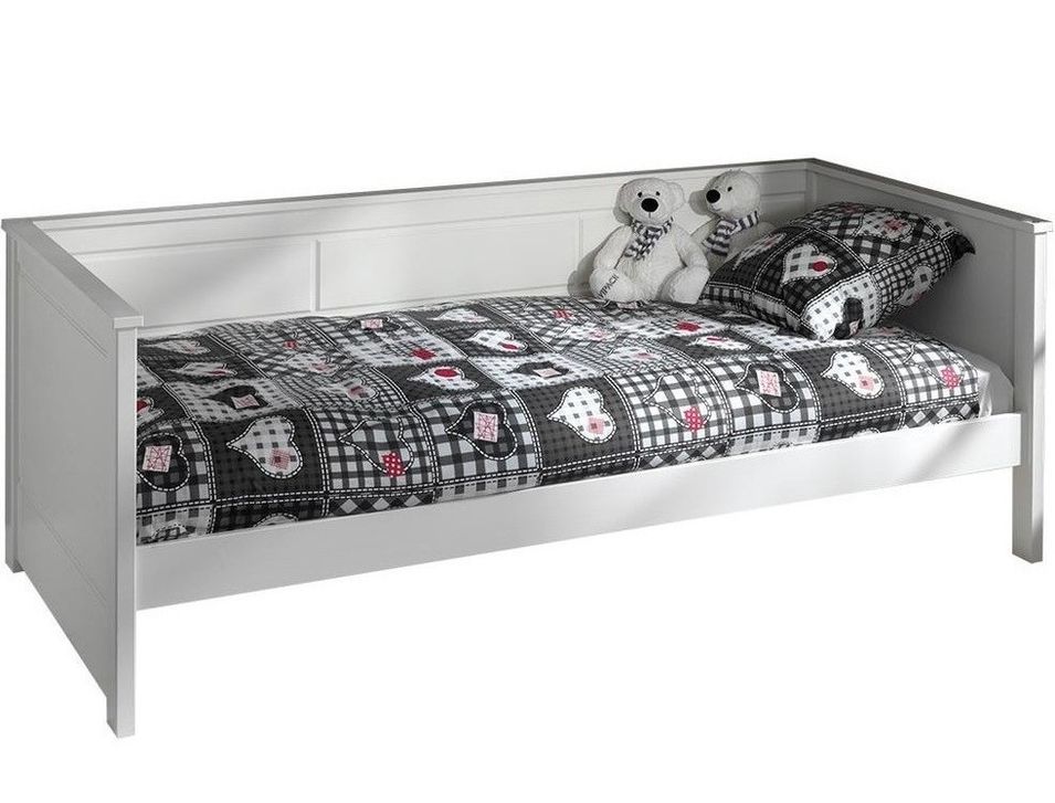 Lit banquette gigogne 90x200 cm pin massif blanc Pinie - Photo n°1