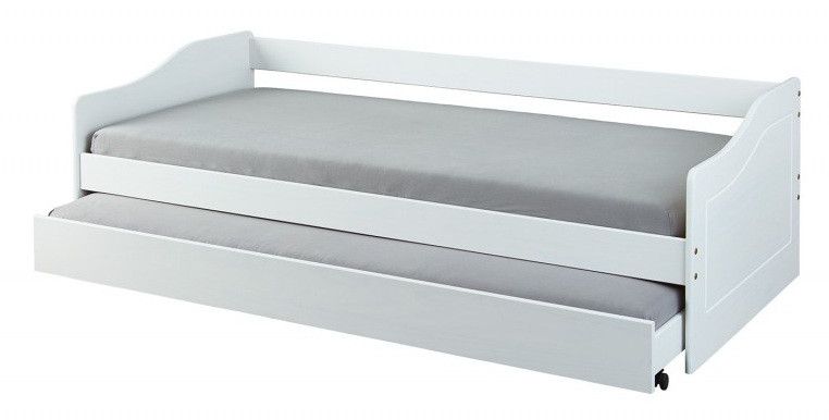 Lit banquette gigogne pin massif blanc Malia 90x190 cm - Photo n°1