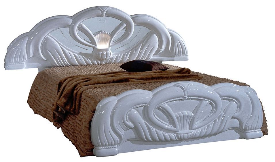 Lit baroque moulures entrelacées bois brillant blanc Venize 160x200 cm - Photo n°1