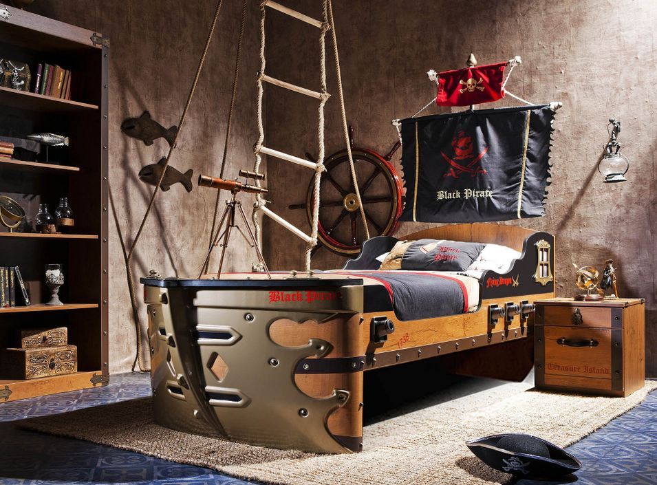 Lit bateau enfant Pirate bois clair 90x190 cm - Photo n°1