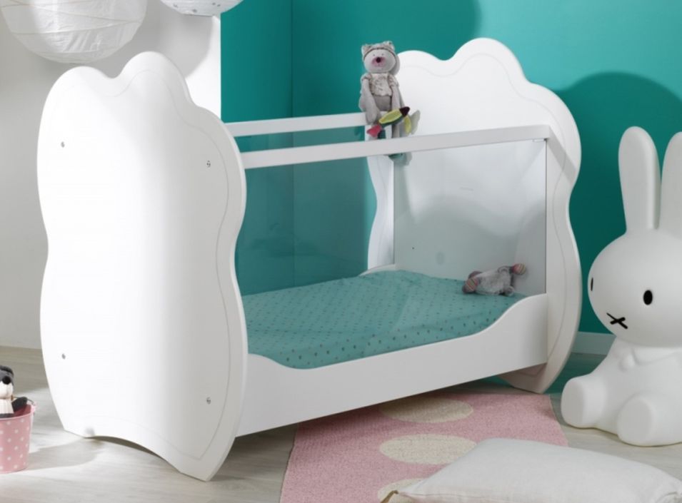 Lit bébé 60x120 cm plexiglas et bois blanc Altéa - Photo n°1