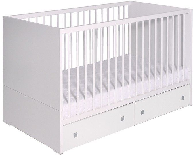 Lit bébé à barreaux et tiroir hêtre massif laqué blanc Clic 70 - Photo n°1