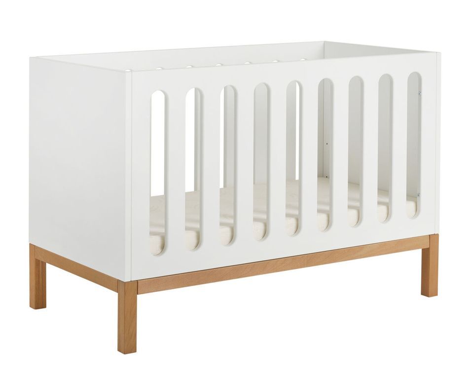 Lit bébé évolutif 60x120 cm bois blanc et pieds hêtre Miel - Photo n°1