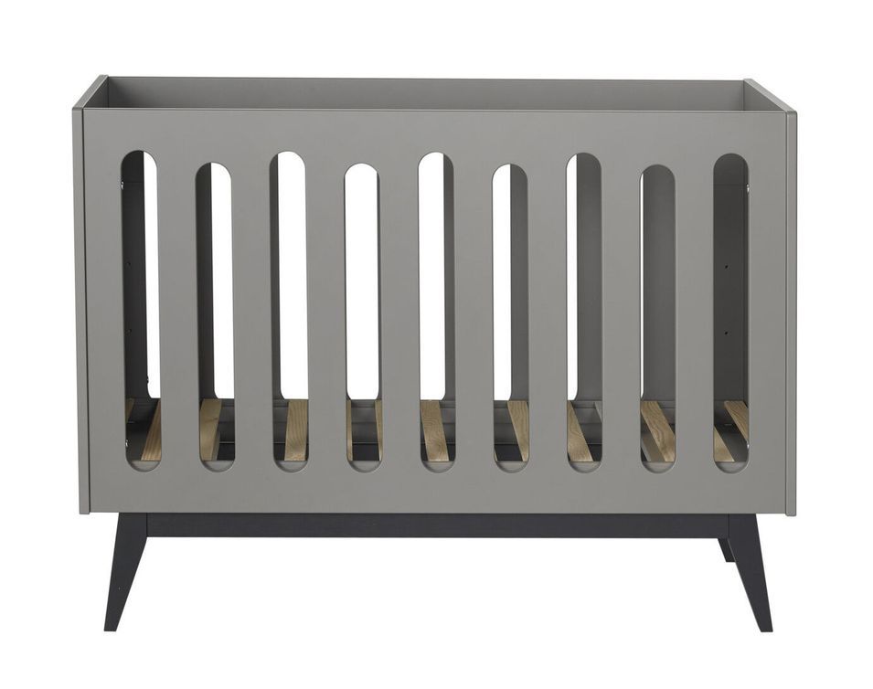 Lit bébé évolutif 60x120 cm laqué gris et pieds hêtre noir Nandy - Photo n°1