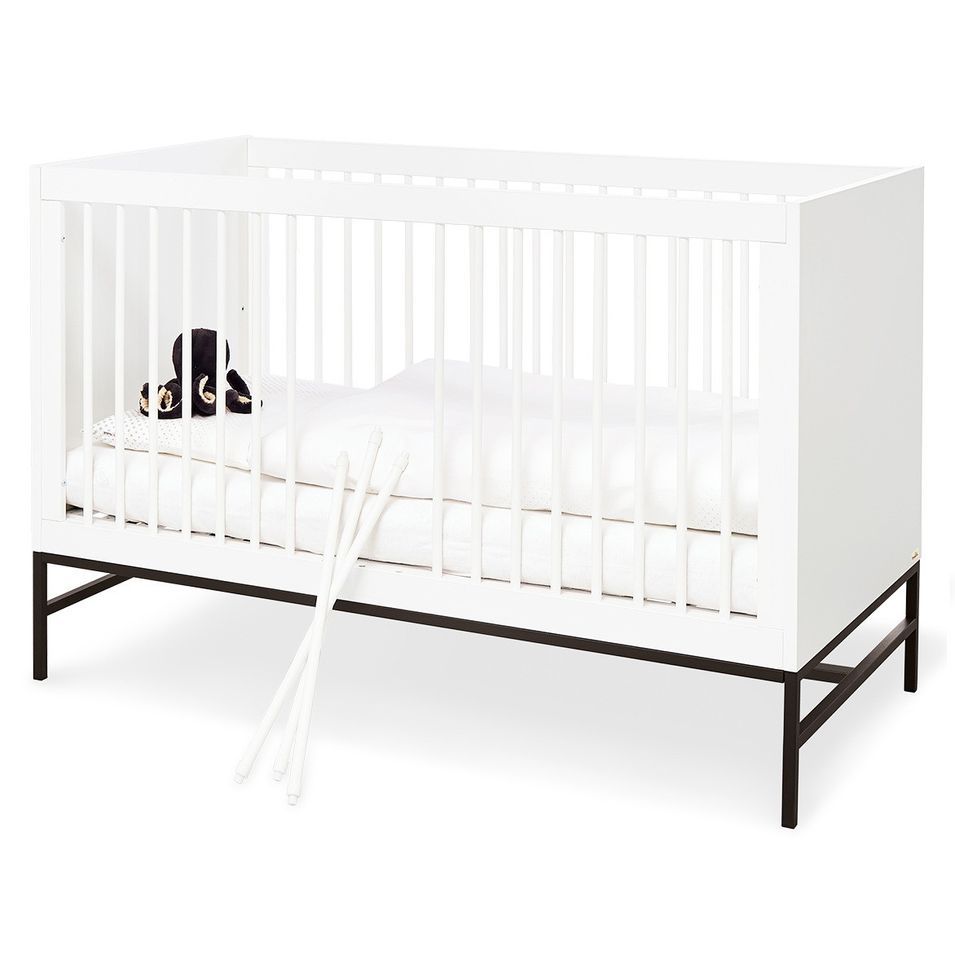 Lit bébé évolutif bois blanc et métal gris Steel 70x140 cm - Photo n°1