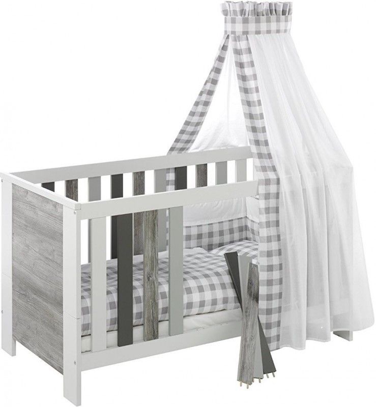 Lit bébé évolutif bois blanc et pin gris Woody Grey 70 - Photo n°1