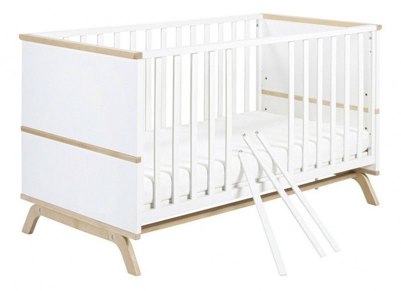 Lit bébé évolutif chêne massif clair et laqué blanc Vicky 70 - Photo n°1