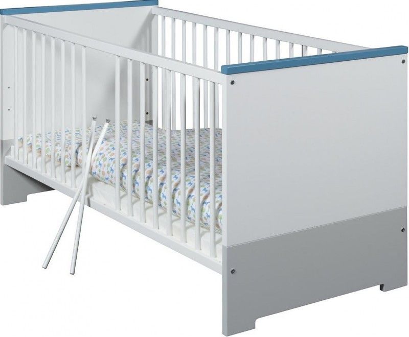 Lit bébé évolutif hêtre massif blanc et bleu Candy Blue 70 - Photo n°1