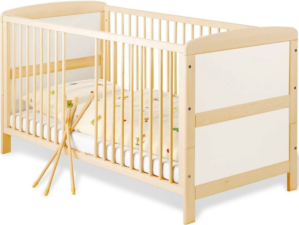 Lit bébé évolutif hêtre massif clair et laqué blanc Florian 70 - Photo n°1