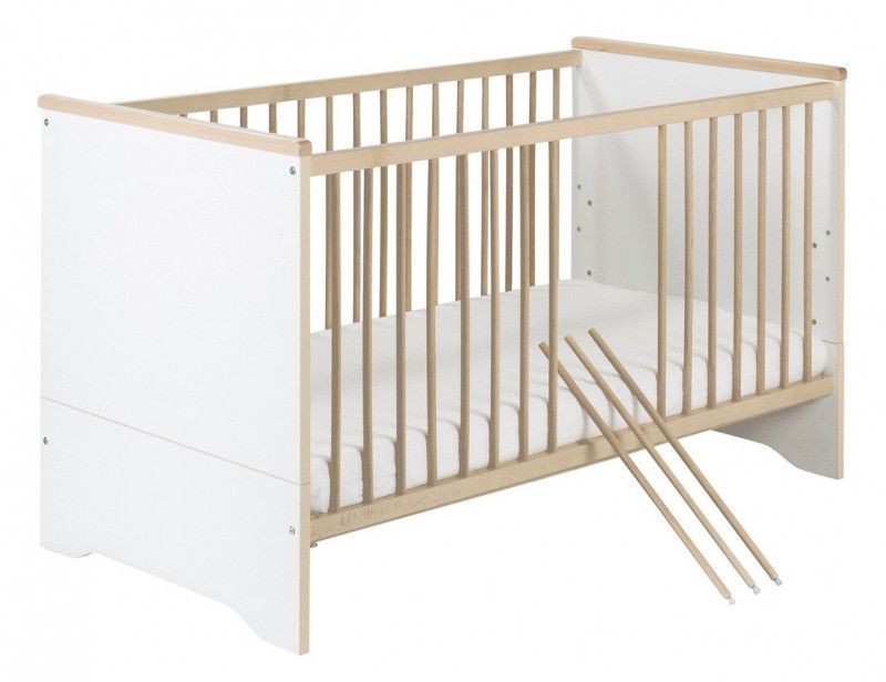 Lit bébé évolutif hêtre massif clair et laqué blanc Tokio 70 - Photo n°1