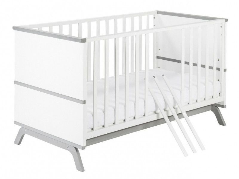 Lit bébé évolutif laqué blanc et gris Vicky 70 - Photo n°1