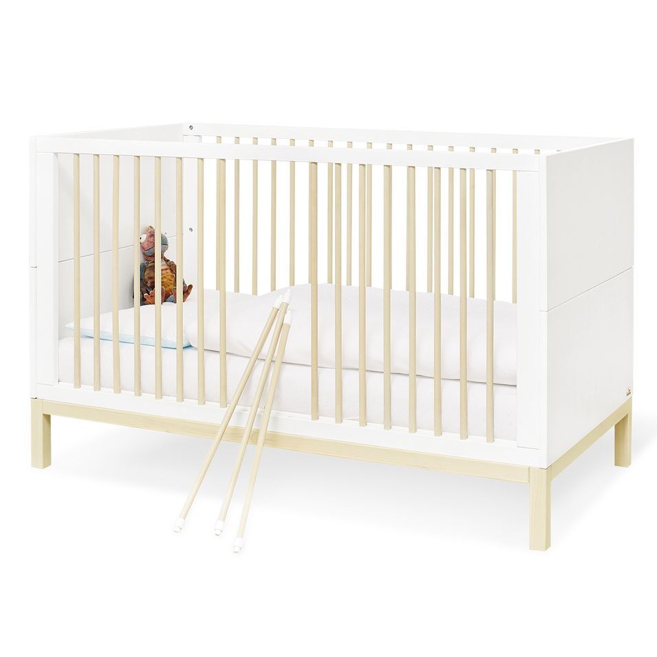 Lit bébé évolutif pin massif blanc lasuré Skadi 70x140 cm - Photo n°1