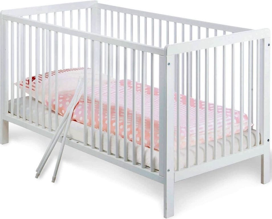 Lit bébé évolutif pin massif laqué blanc Lenny 70 - Photo n°1