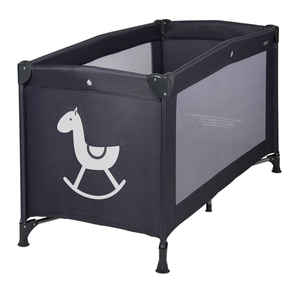 Lit bébé pliant 60x120 cm polyéthylène noir et pieds métal Cheval - Photo n°1