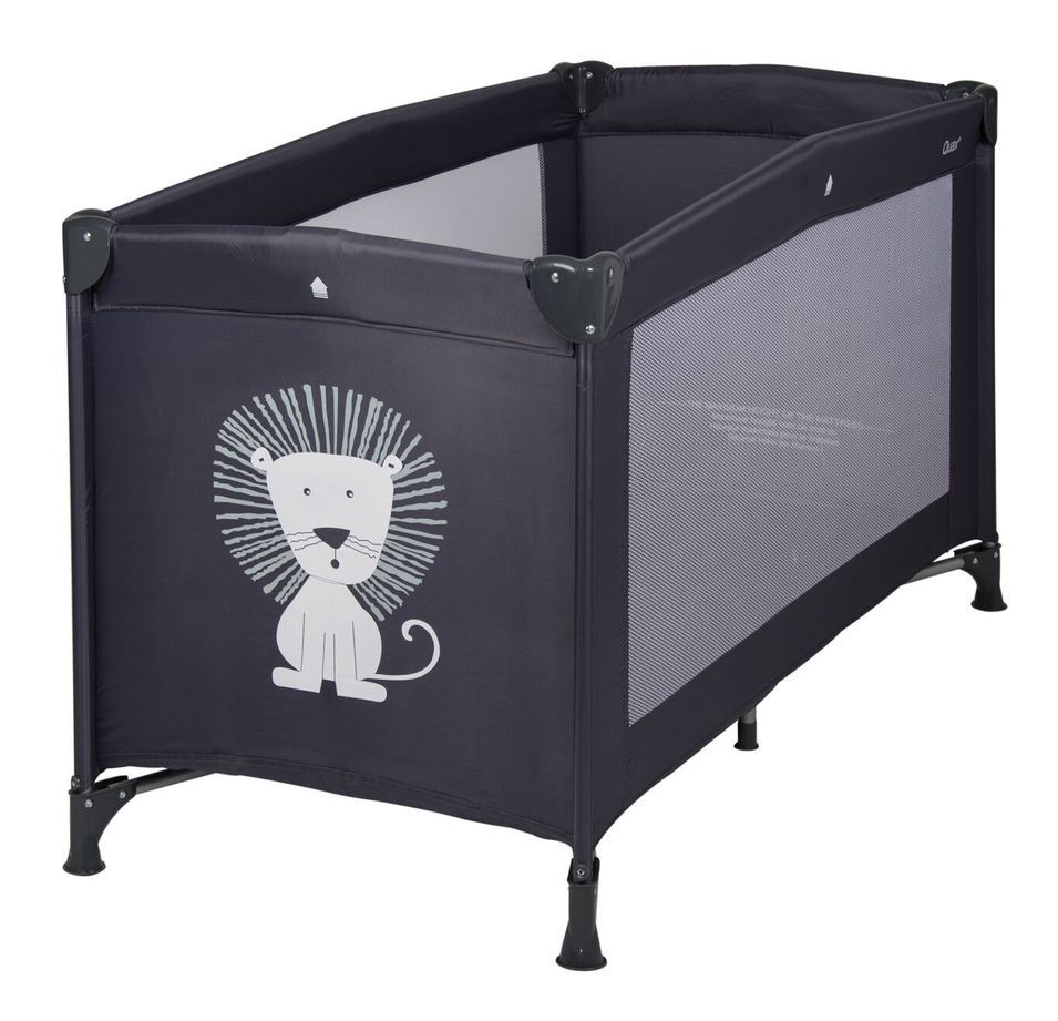Lit bébé pliant 60x120 cm polyéthylène noir et pieds métal Lion - Photo n°1